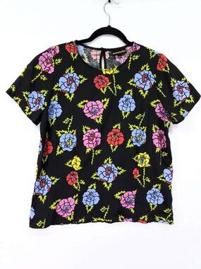 Nooworks Floral Print Tshirt Size Medium Lightweight 100% Rayon Boxy Top